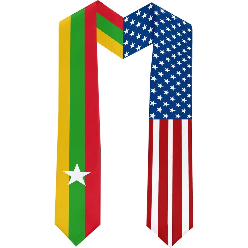 8276 2025 Myanmar Flag and USA Flag Graduation Stole Graduation Sash Class